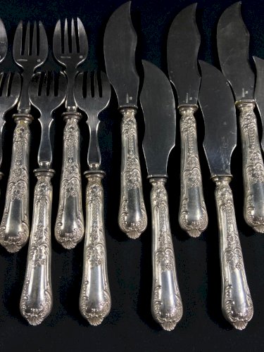 6 fourchettes à poisson 6 couteaux à poisson métal argenté BOULENGER Louis XV
