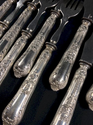 6 fourchettes à poisson 6 couteaux à poisson métal argenté BOULENGER Louis XV