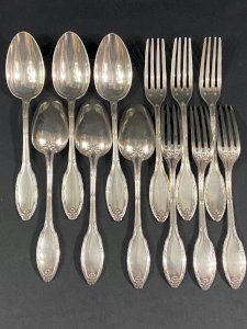 6 large spoons 6 silver-plated table forks in Louis XVI style