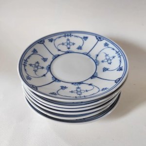 6 small plates, porcelain saucers, German, Blu Saks, Copenhagen model