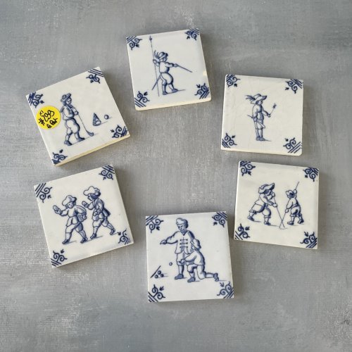 6 petits carreau céramique DELFT mini carrelage vintage jeux d'enfants ~5x5cm