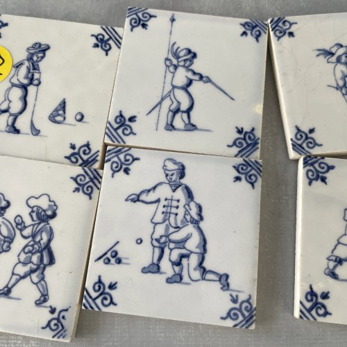 6 petits carreau céramique DELFT mini carrelage vintage jeux d'enfants ~5x5cm