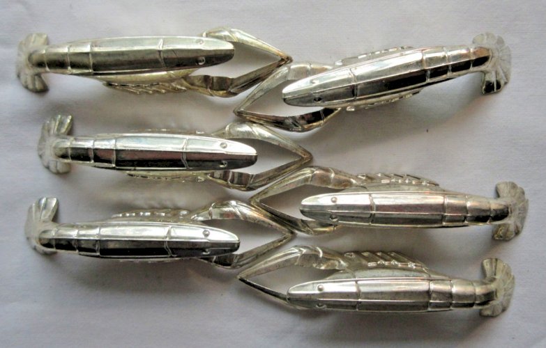 6 porte-couteaux HOMARD en métal couleur argent, design XXème siècle