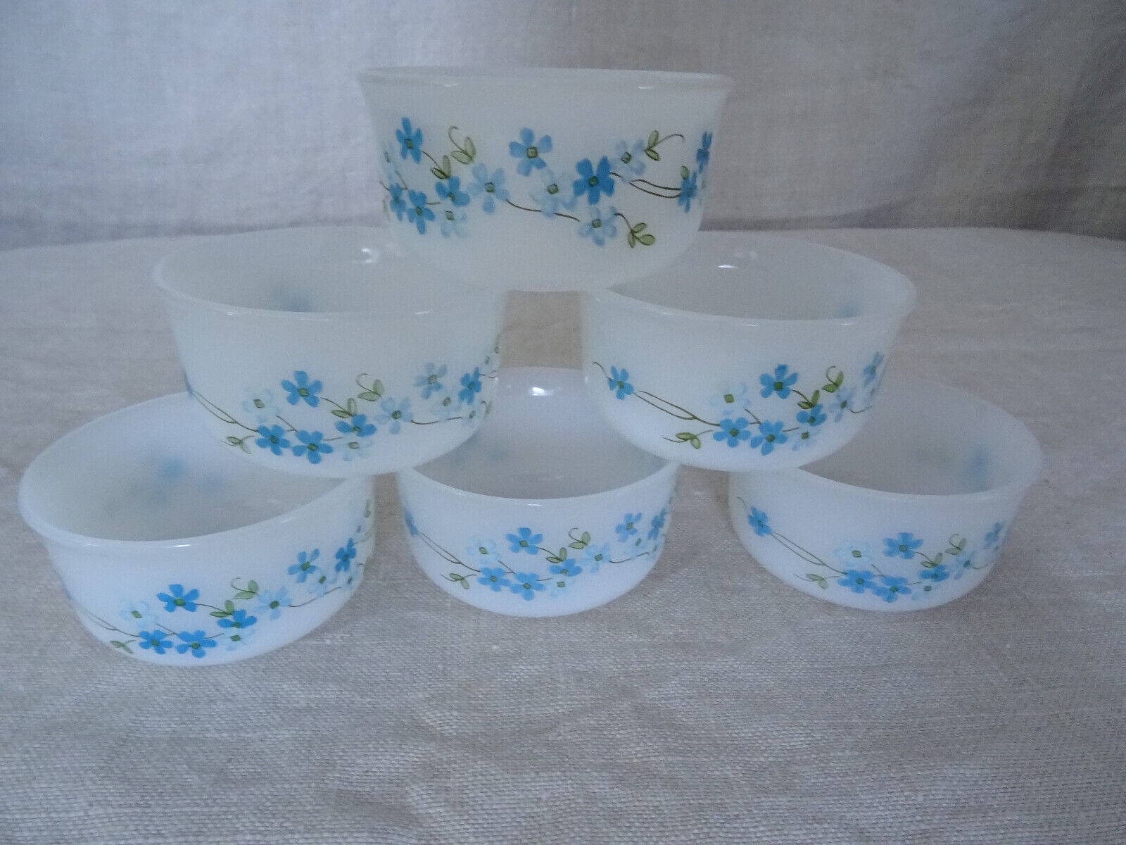 Lot De 6 Ramequins Arcopal Décor Fleurs Pâquerettes - Verre Opalin Vintage, Avec Présentoir