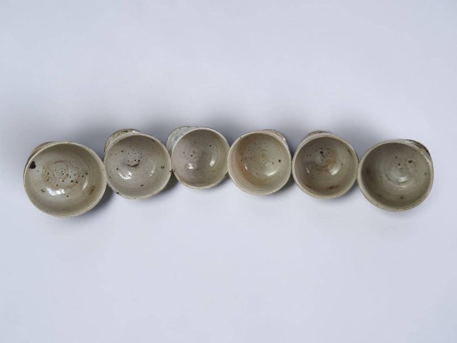 6 tasses à pied en grès, Poteries de Vézelay - Albert Breton