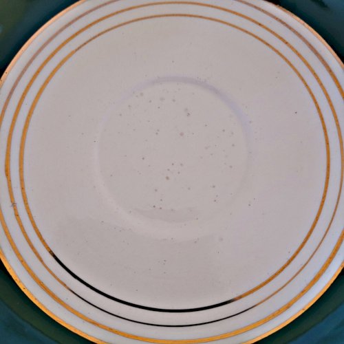 6 tasses Digoin Sarreguemines vertes avec liserés dorés (avec sous tasses)