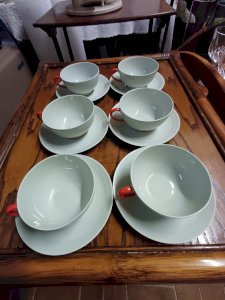 6 CUPS and SAUCERS porcelain signed T. Haviland