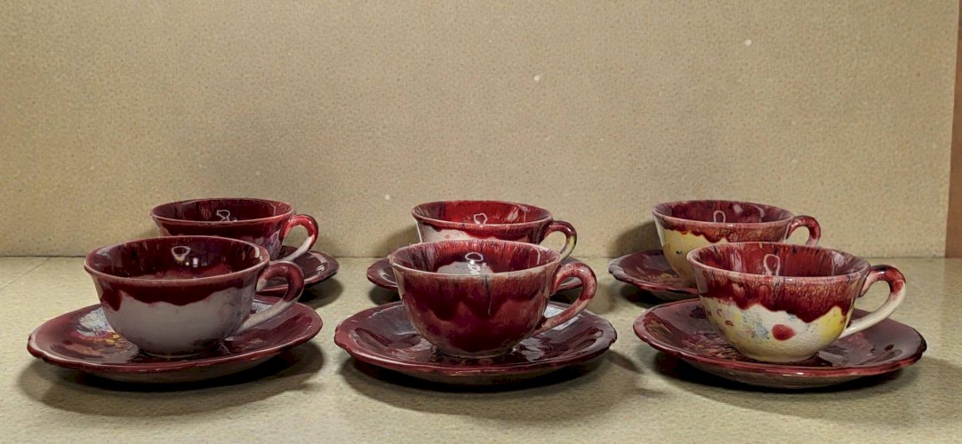 6 tasses / sous tasses en grès du Morvan