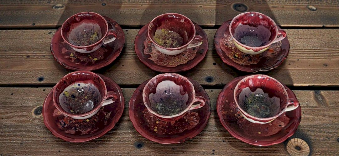 6 tasses / sous tasses en grès du Morvan