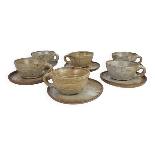 6 tasses / sous tasses en grès Pierre Lion