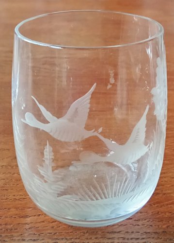 6 Verre Ancien décor chasse cerf faisan biche sanglier canard old hunting glass