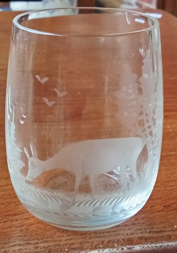 6 Verre Ancien décor chasse cerf faisan biche sanglier canard old hunting glass