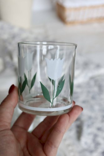 6 verres à eau vintage – Motif tulipe blanche