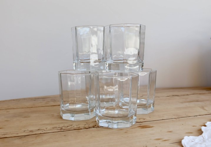 6 verres à eau vintage octogonaux Esso