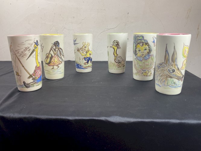6 Verres - gobelet en céramique vintage fables de la fontaine