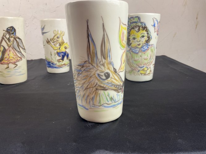 6 Verres - gobelet en céramique vintage fables de la fontaine