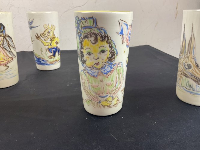 6 Verres - gobelet en céramique vintage fables de la fontaine