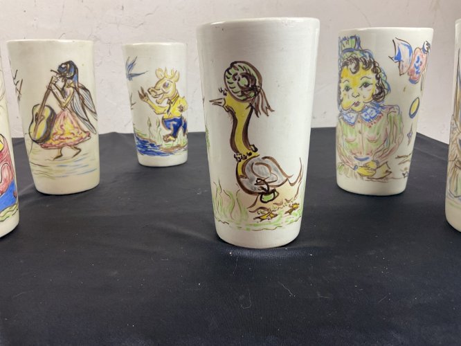 6 Verres - gobelet en céramique vintage fables de la fontaine