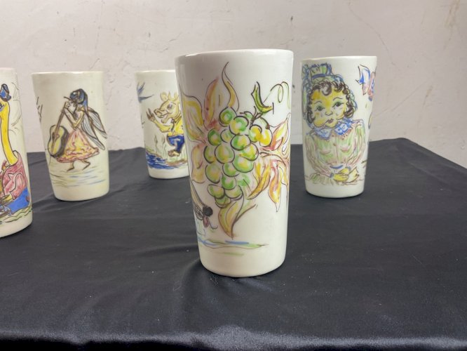 6 Verres - gobelet en céramique vintage fables de la fontaine