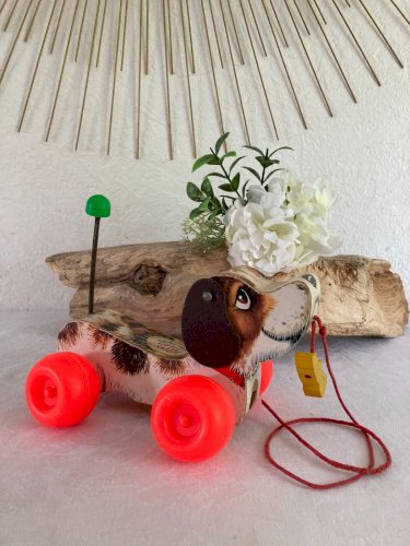 625⚜️ Ancien Jouet Le Chien Little Snoopy Fisher Price En Bois Vintage Réf: 693