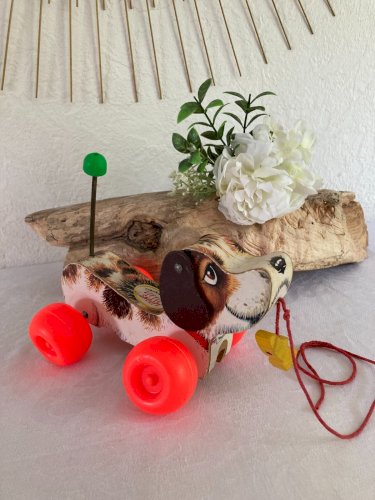 625⚜️ Ancien Jouet Le Chien Little Snoopy Fisher Price En Bois Vintage Réf: 693