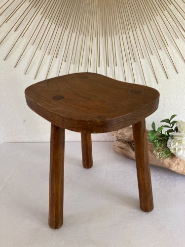 625⚜️ Ancien Tabouret, Tripode en Bois Vintage Hauteur 32 Cm