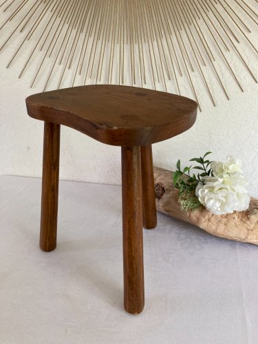 625⚜️ Ancien Tabouret, Tripode en Bois Vintage Hauteur 32 Cm