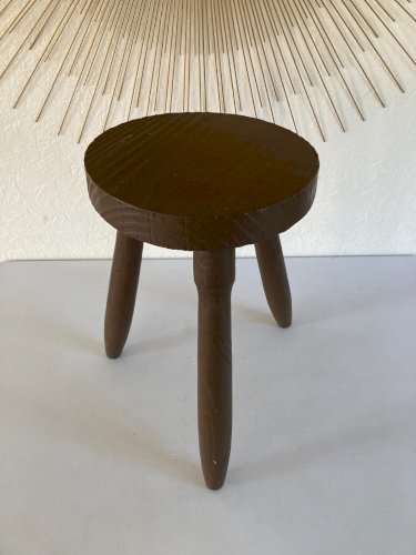 625⚜️ Ancien Tabouret, Tripode en Bois Vintage Hauteur 38 Cm