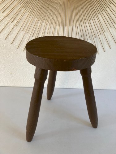 625⚜️ Ancien Tabouret, Tripode en Bois Vintage Hauteur 38 Cm