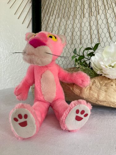 625⚜️ Ancienne Peluche Doudou La Panthère Rose Pink Panther 1989 Hauteur 28 Cm