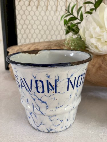 625⚜️ Décoratif Deux Anciens Pots en Tôle Émaillés Vintage Hauteur 10 Cm