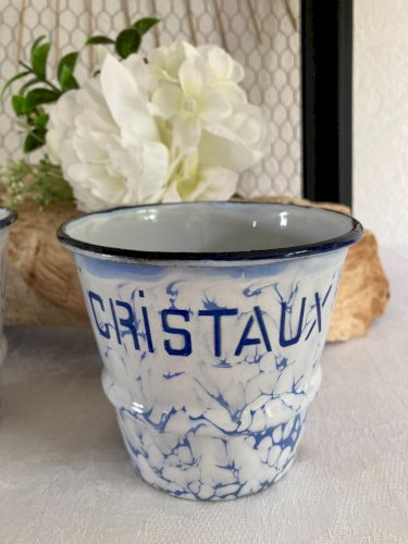 625⚜️ Décoratif Deux Anciens Pots en Tôle Émaillés Vintage Hauteur 10 Cm