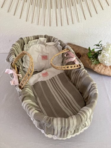 625⚜️ Petit Collin Couffin Pour Poupée en Osier Vintage Longueur 50 Cm