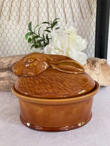 625⚜️ Oval Terrine Rabbit Géo in Ceramic Made in Portugal Length 16 Cm