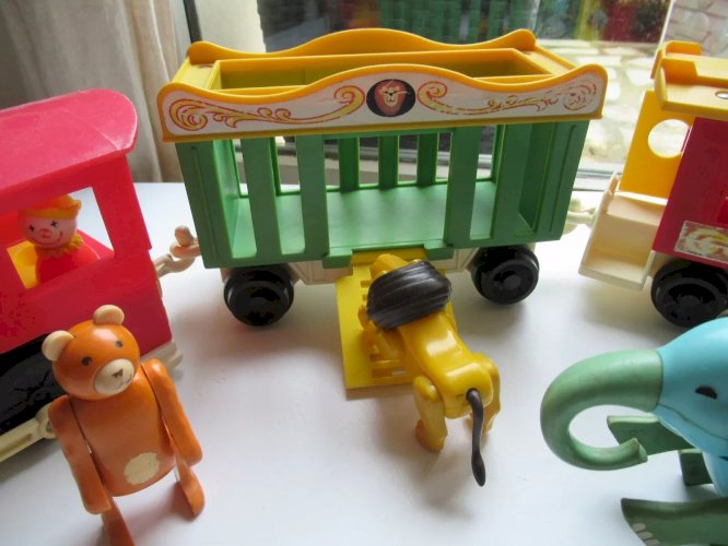 6B⚜️ Jouet Ancien Le Train Cirque Fisher Price Vintage Réf: 991