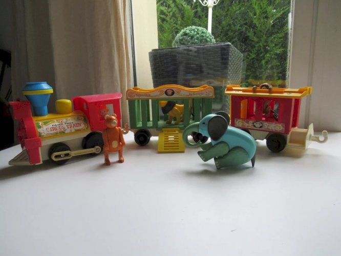6B⚜️ Jouet Ancien Le Train Cirque Fisher Price Vintage Réf: 991