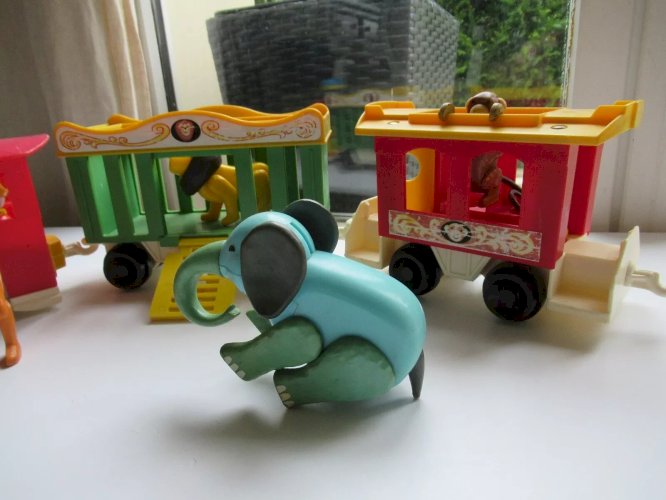 6B⚜️ Jouet Ancien Le Train Cirque Fisher Price Vintage Réf: 991