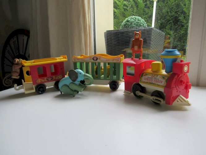 6B⚜️ Jouet Ancien Le Train Cirque Fisher Price Vintage Réf: 991