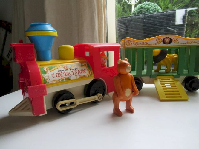 6B⚜️ Jouet Ancien Le Train Cirque Fisher Price Vintage Réf: 991