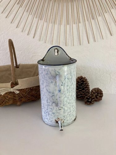 7 ⚜️  Ancien Broc Pot De Lavement en Tôle Émaillée Vintage Authentique