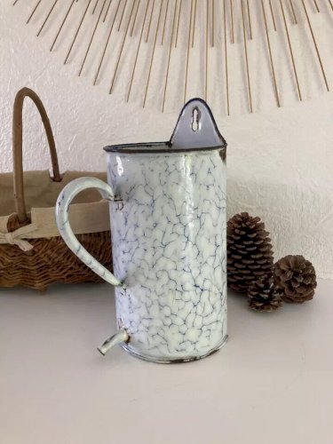 7 ⚜️  Ancien Broc Pot De Lavement en Tôle Émaillée Vintage Authentique