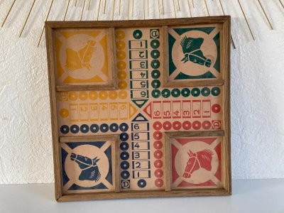 7⚜️ Ancien Plateau Jeu en Bois Jeu de Société Petits Chevaux Vintage Authentique