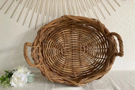 7⚜️ Vintage Rectangular Tray with Rattan Wicker Handles, Long 45 cm