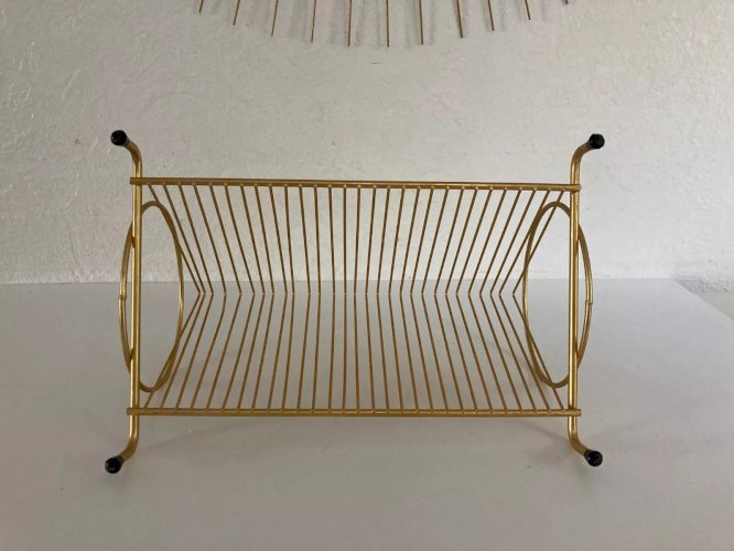 7⚜️ Ancien Présentoir Range Disque Vinyle Métal Doré Design Retro Vintage