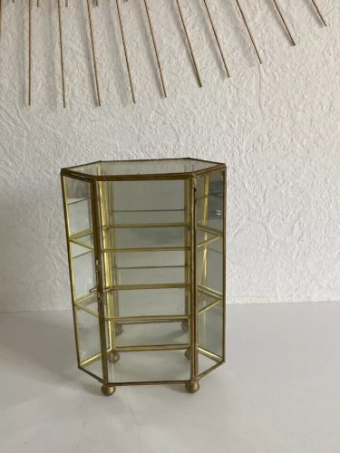 7 ⚜️ Ancienne Petite Vitrine Décoratif en Laiton Vintage