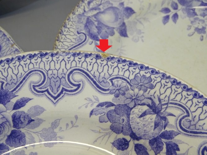 -7 ASSIETTES FAIENCE FB LM & Cie Guirlande FEUILLAGE VIOLET CLAIR sur Bord   D