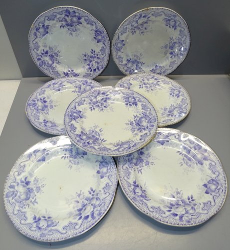 -7 ASSIETTES FAIENCE FB LM & Cie Guirlande FEUILLAGE VIOLET CLAIR sur Bord   D