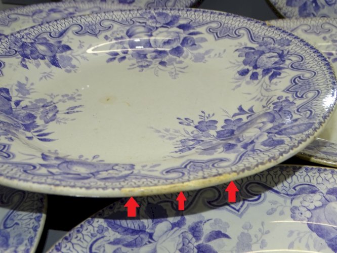 -7 ASSIETTES FAIENCE FB LM & Cie Guirlande FEUILLAGE VIOLET CLAIR sur Bord   D