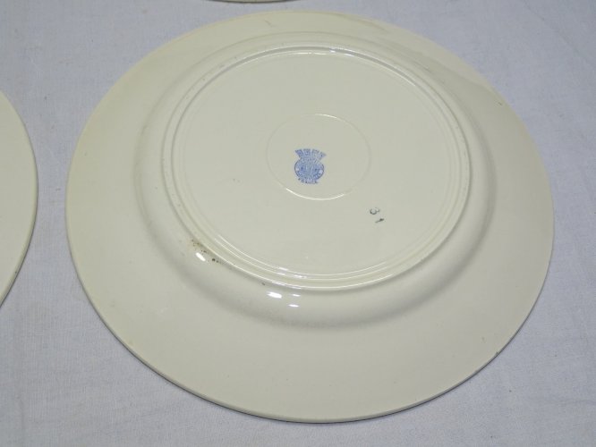 -7 ASSIETTES PLATES DEMI PORCELAINE BADONVILLER  FLEURS & MOTIFS ROUGES    D