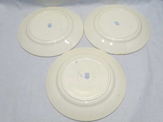-7 ASSIETTES PLATES DEMI PORCELAINE BADONVILLER  FLEURS & MOTIFS ROUGES    D